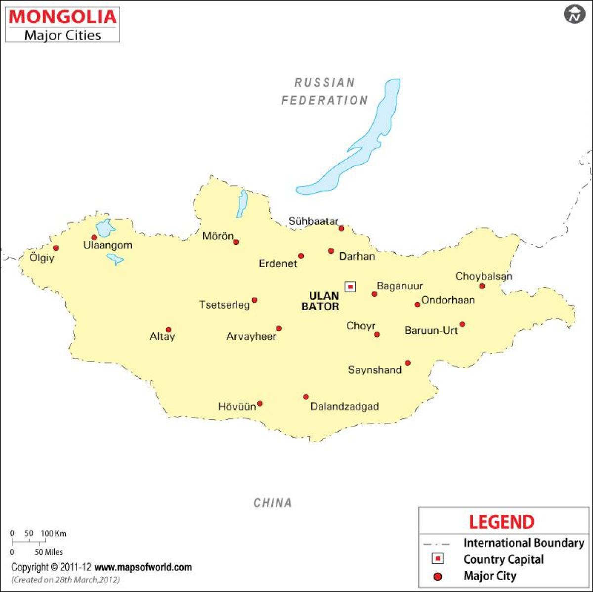 Mongolia peta dengan kota