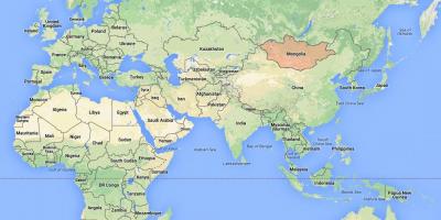 Dunia peta yang menunjukkan Mongolia